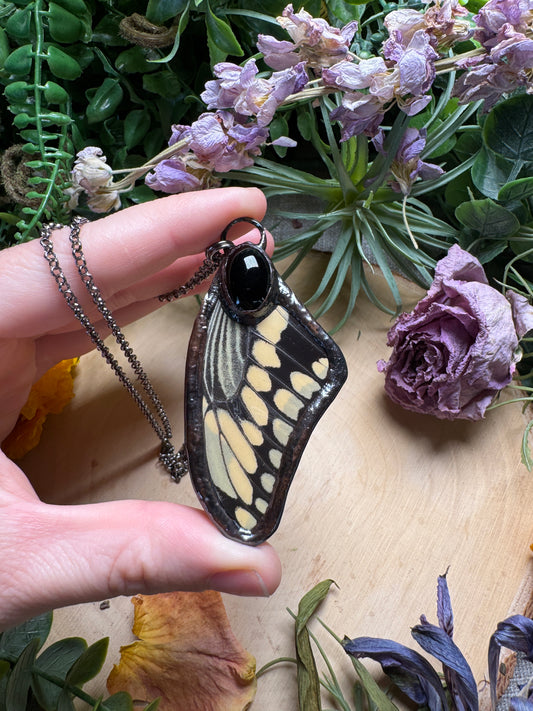 Obsidian and Butterfly Wing Necklace
