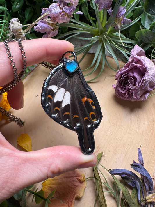 Labradorite Heart and Butterfly Wing Necklace