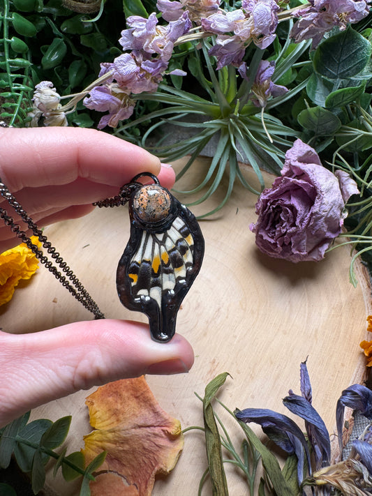 Leopard-Skin Jasper and Butterfly Wing Necklace