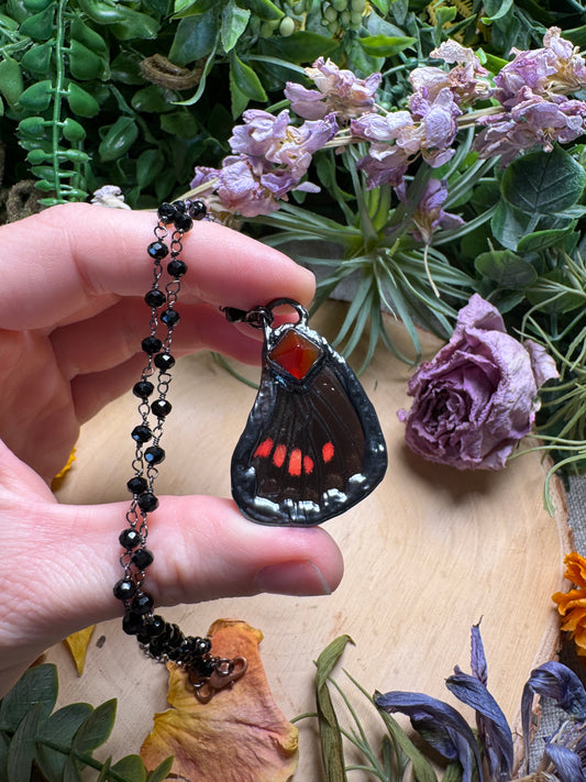 Carnelian and Butterfly Wing Necklace