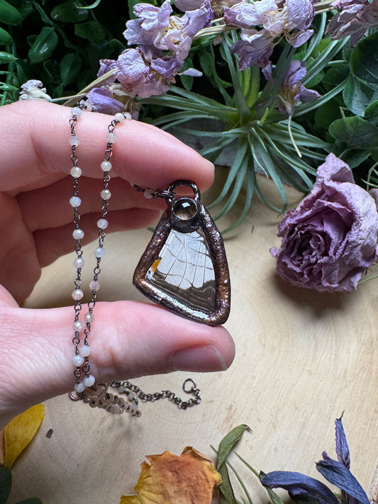 Smoky Quartz and Butterfly Wing Necklace