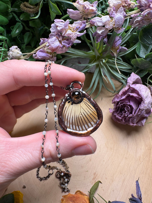 Smoky Quartz and Butterfly Wing Necklace