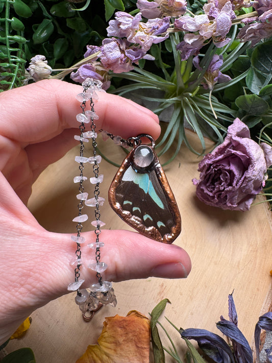 Rose Quartz and Butterfly Wing Necklace