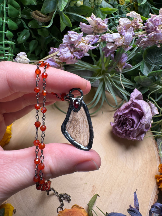 Garnet and Moth Wing Necklace