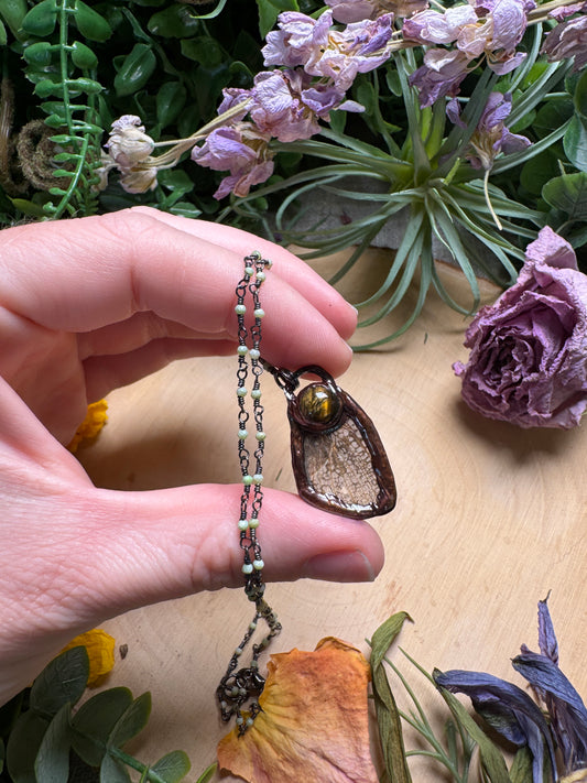 Tigers Eye and Moth Wing Necklace