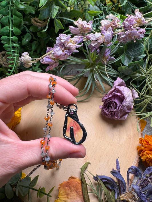 Amethyst and Moth Wing Necklace