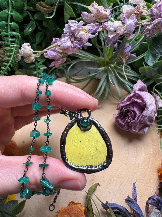 Green Agate and Butterfly Wing Necklace