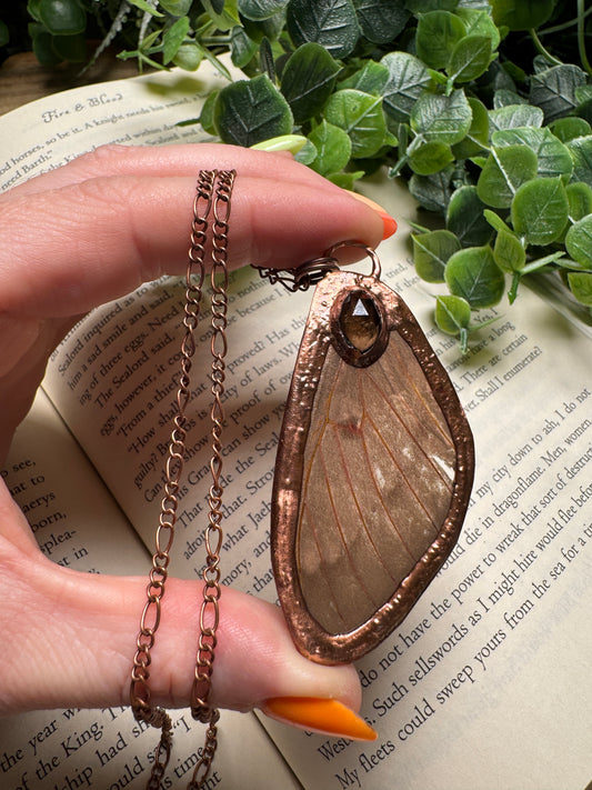Butterfly Wing and Smoky Quartz Necklace