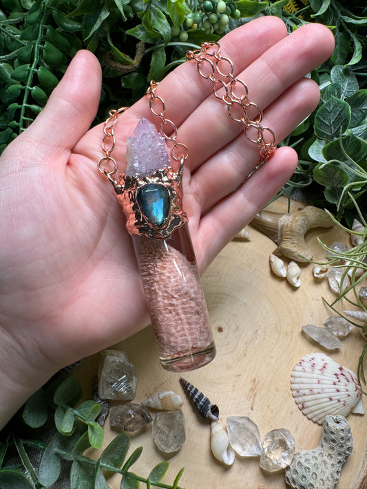 Labradorite, Spirit Quartz, and Starfish Arm Oddity Vial Necklace