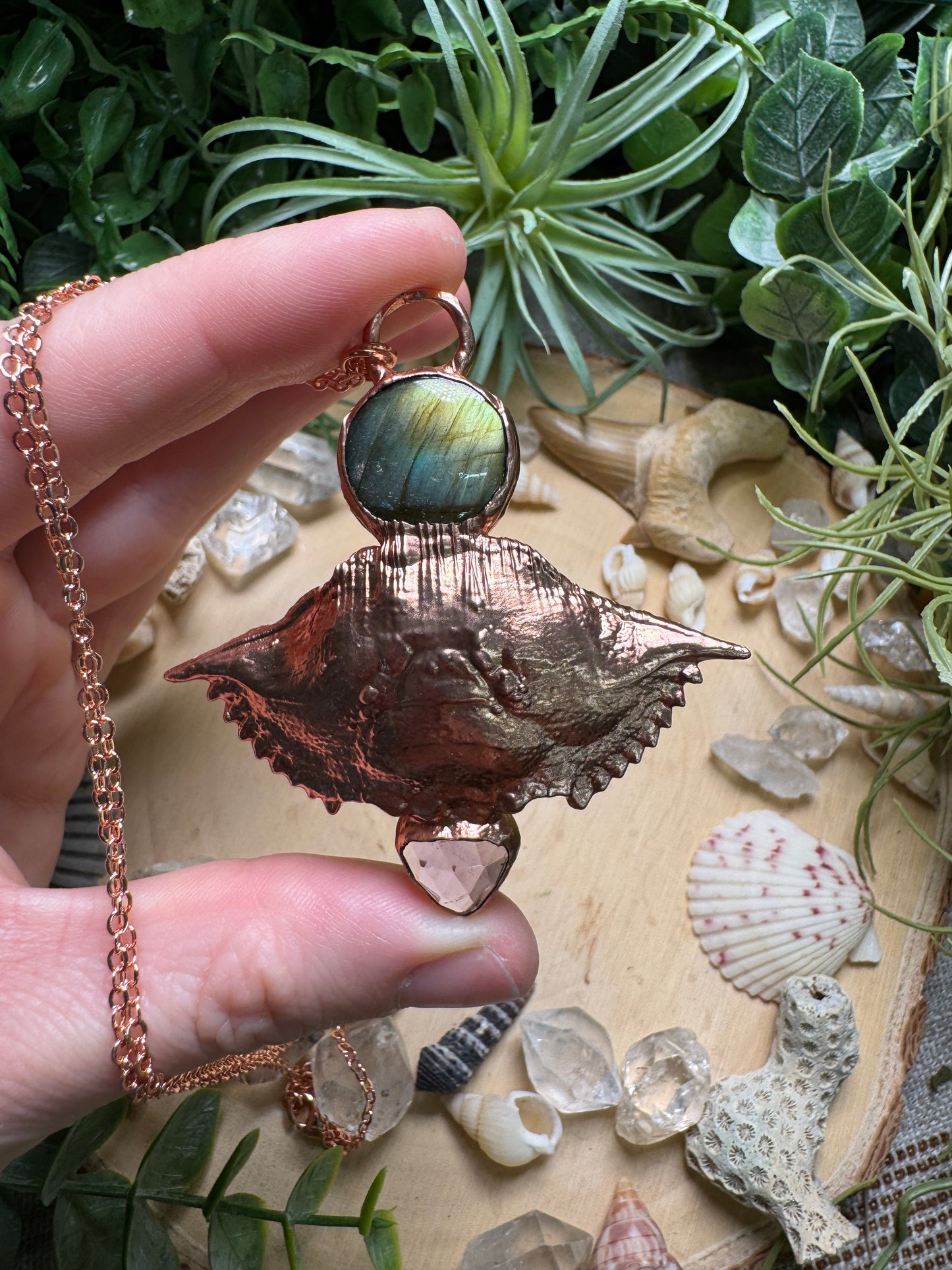 Labradorite, Amethyst, and Crab Shell Necklace