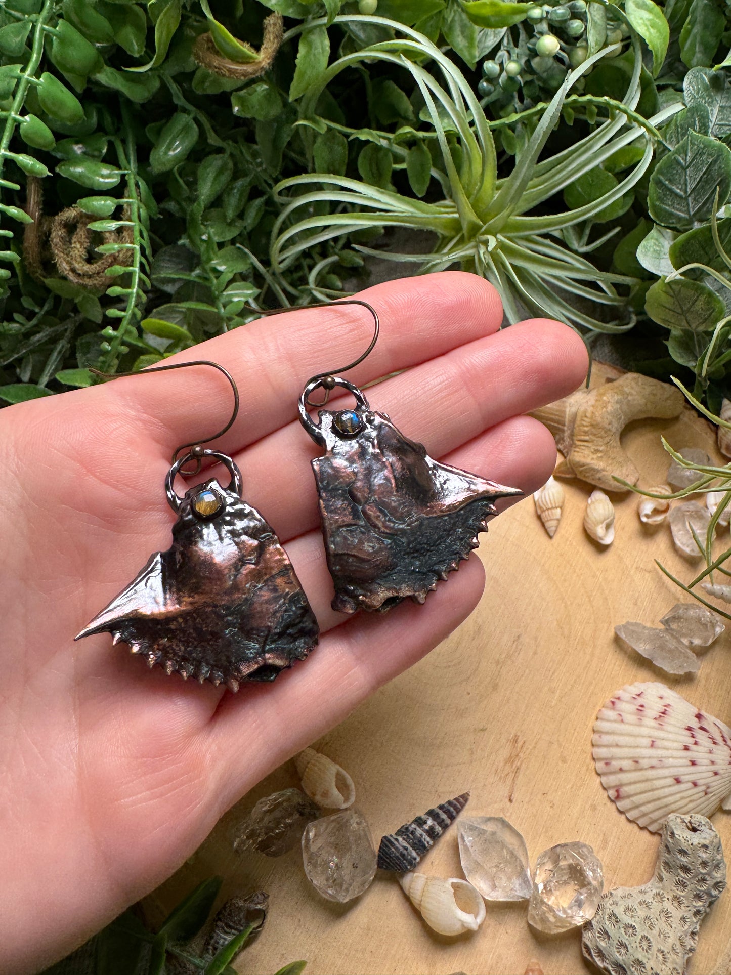 Labradorite Crab Shell Earrings