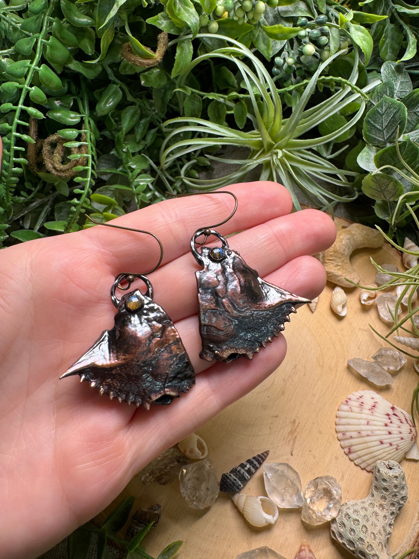 Labradorite Crab Shell Earrings