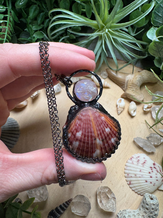 Moonstone Goddess and Scallop Shell Necklace