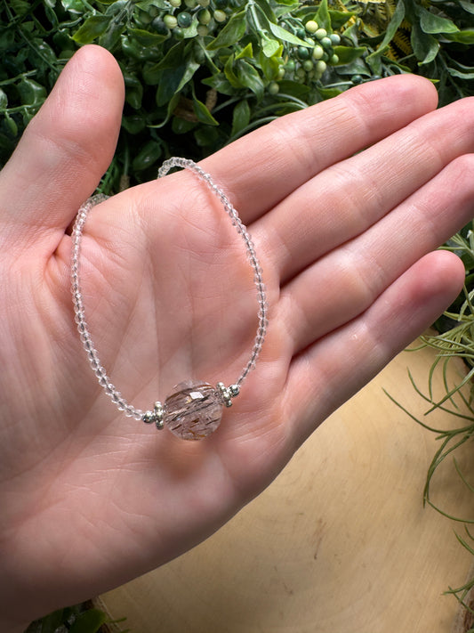 Gold Rutile Quartz and Quartz Beaded Choker Necklace (pre-loved)