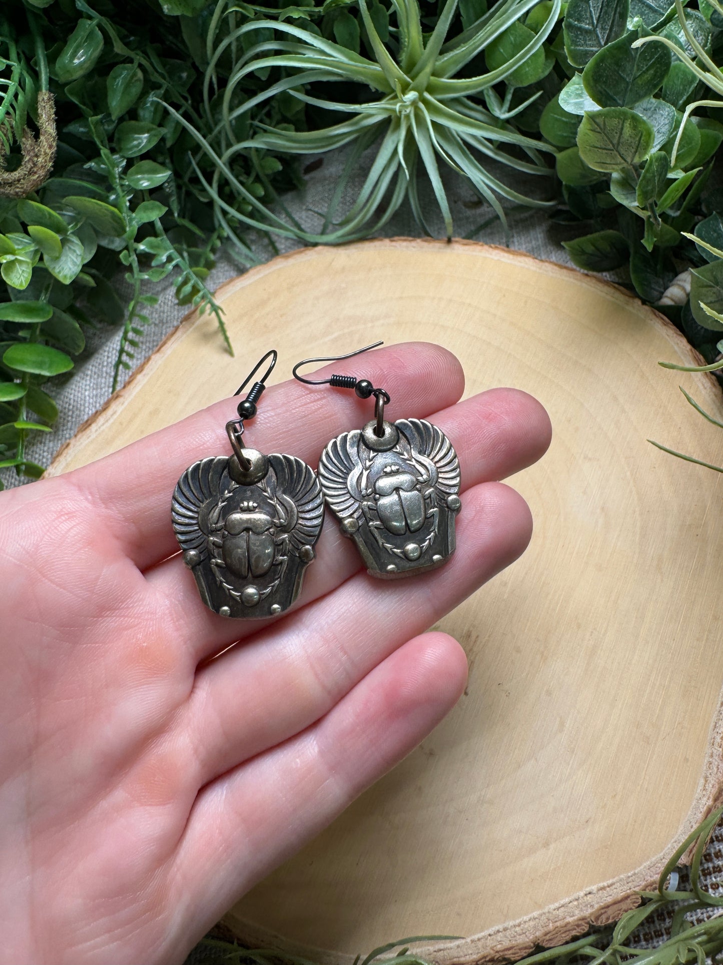Scarab Beetle Repurposed Spoon Earrings (pre-loved)