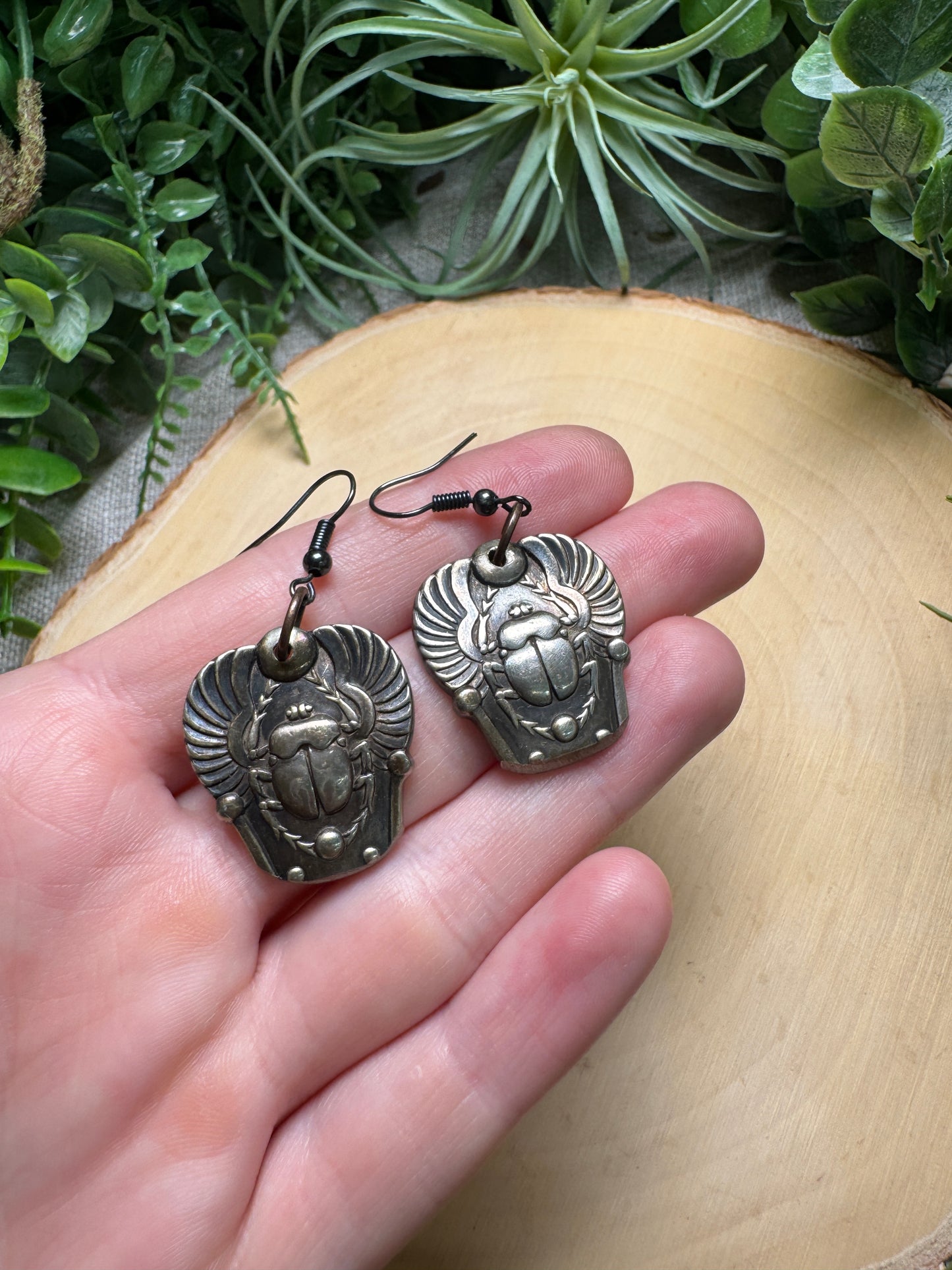 Scarab Beetle Repurposed Spoon Earrings (pre-loved)