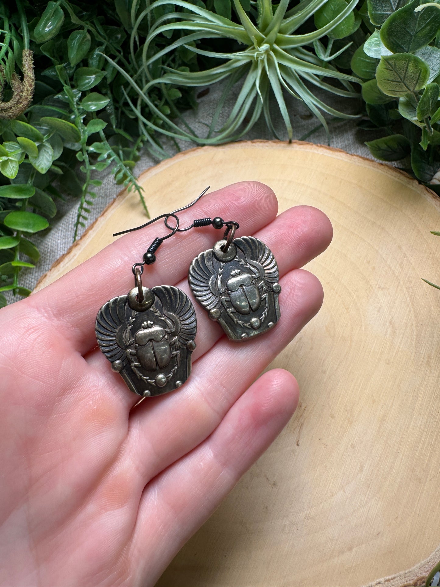 Scarab Beetle Repurposed Spoon Earrings (pre-loved)