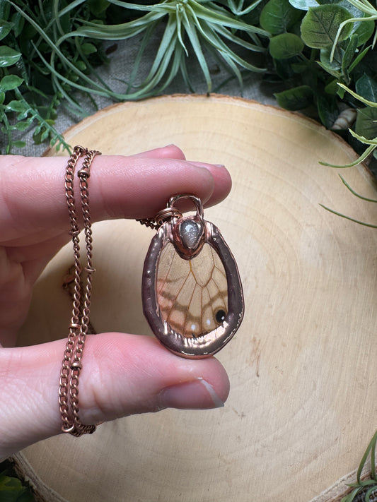 Butterfly Wing and Peach Moonstone Necklace