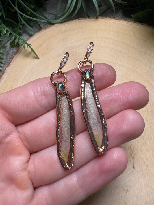 Labradorite and Grasshopper Wing Earrings