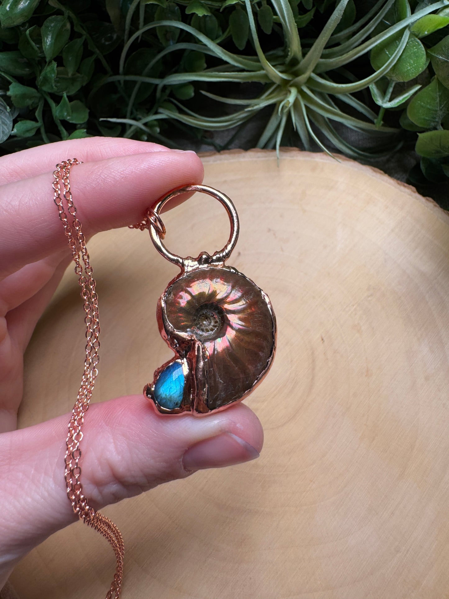 Ammonite Fossil and Labradorite Necklace