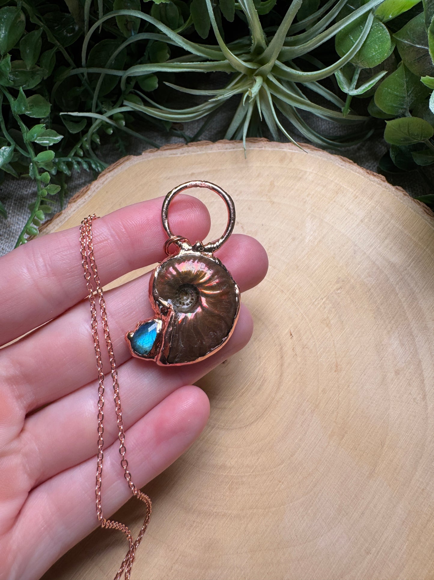 Ammonite Fossil and Labradorite Necklace