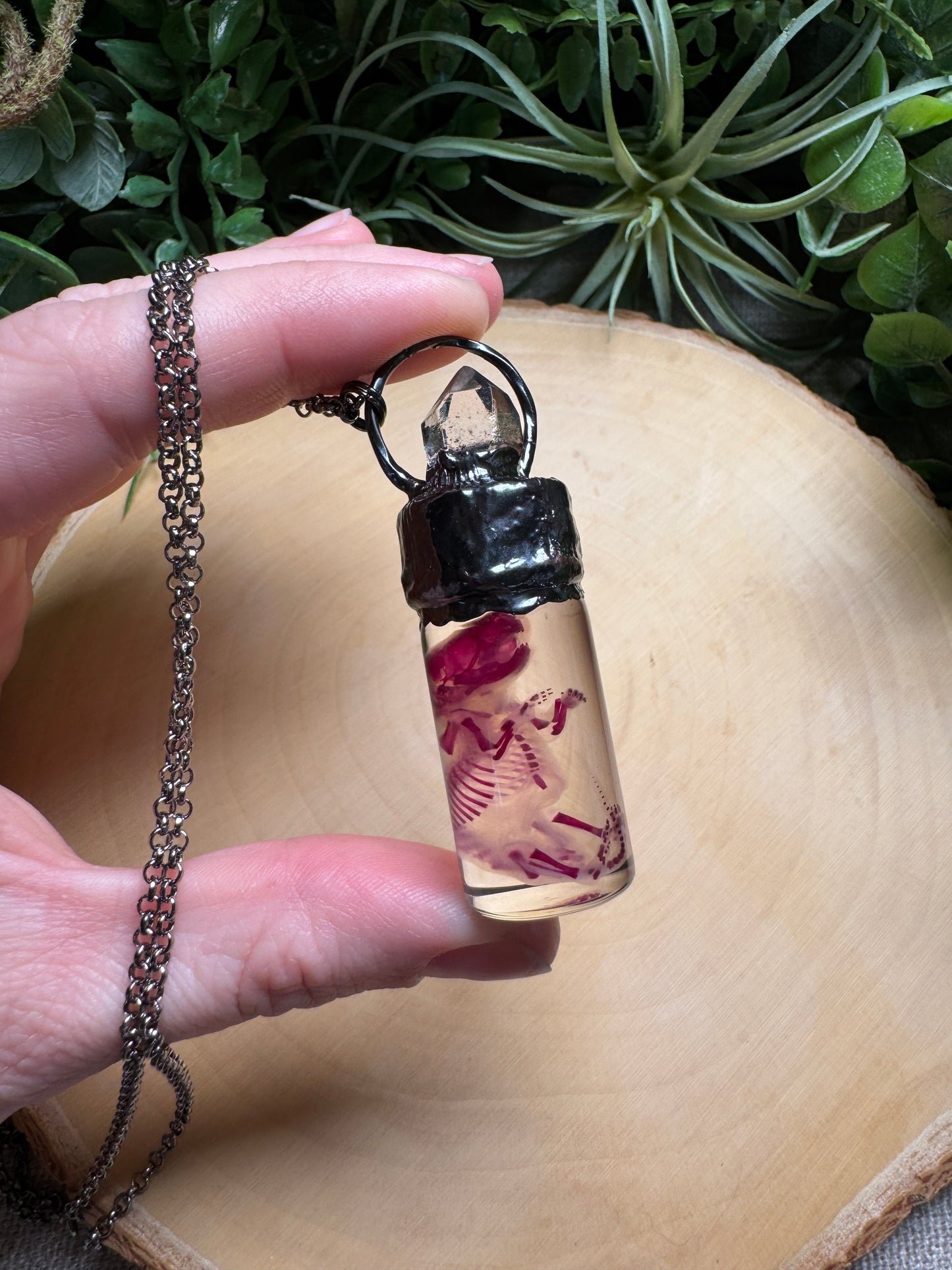 Diaphonized Pinkie Mouse and Clear Quartz Oddity Necklace