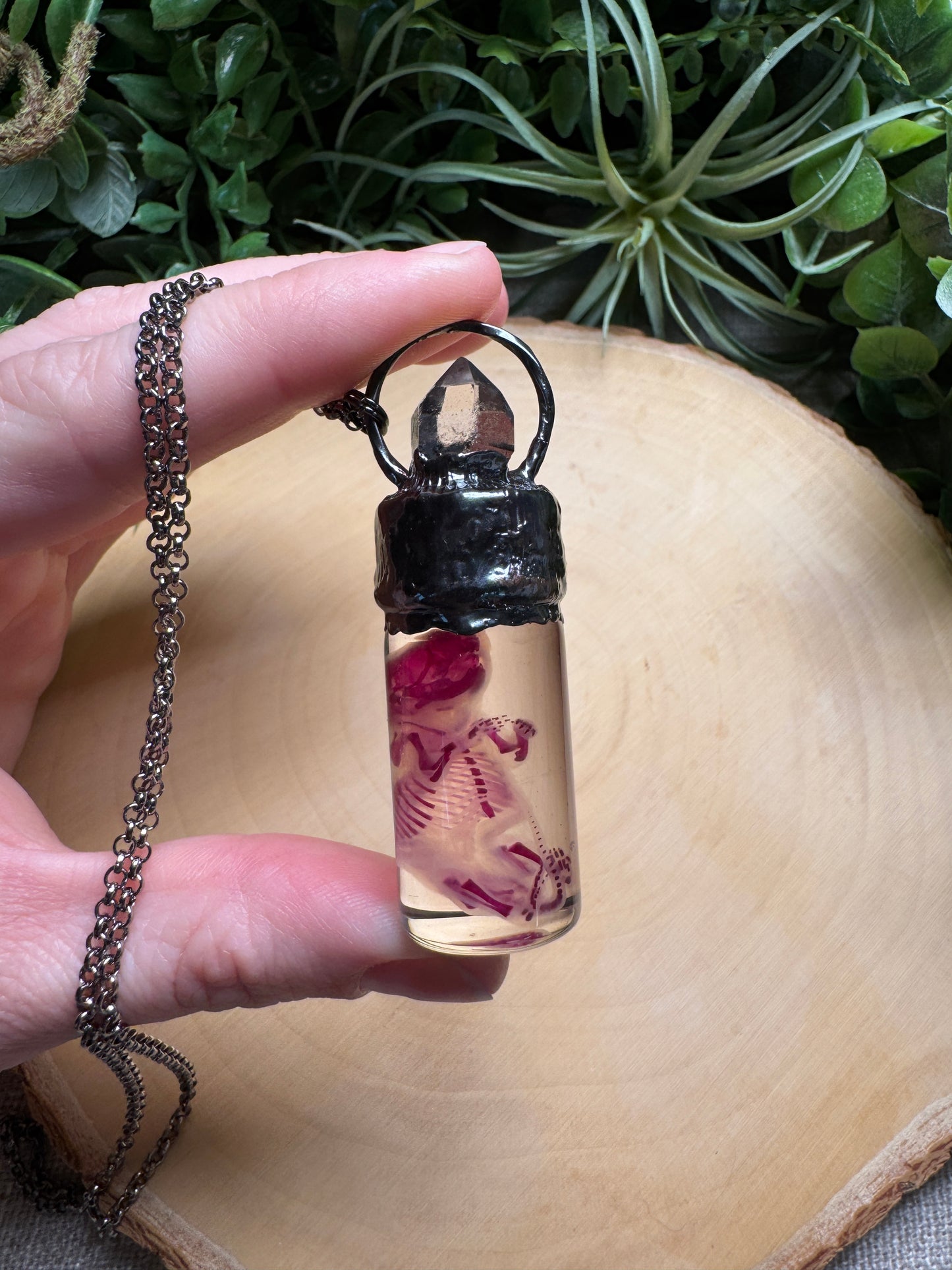 Diaphonized Pinkie Mouse and Clear Quartz Oddity Necklace