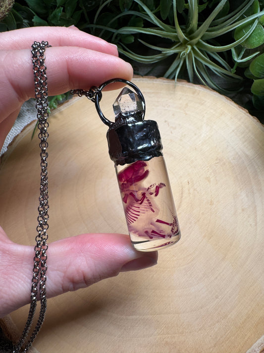 Diaphonized Pinkie Mouse and Clear Quartz Oddity Necklace
