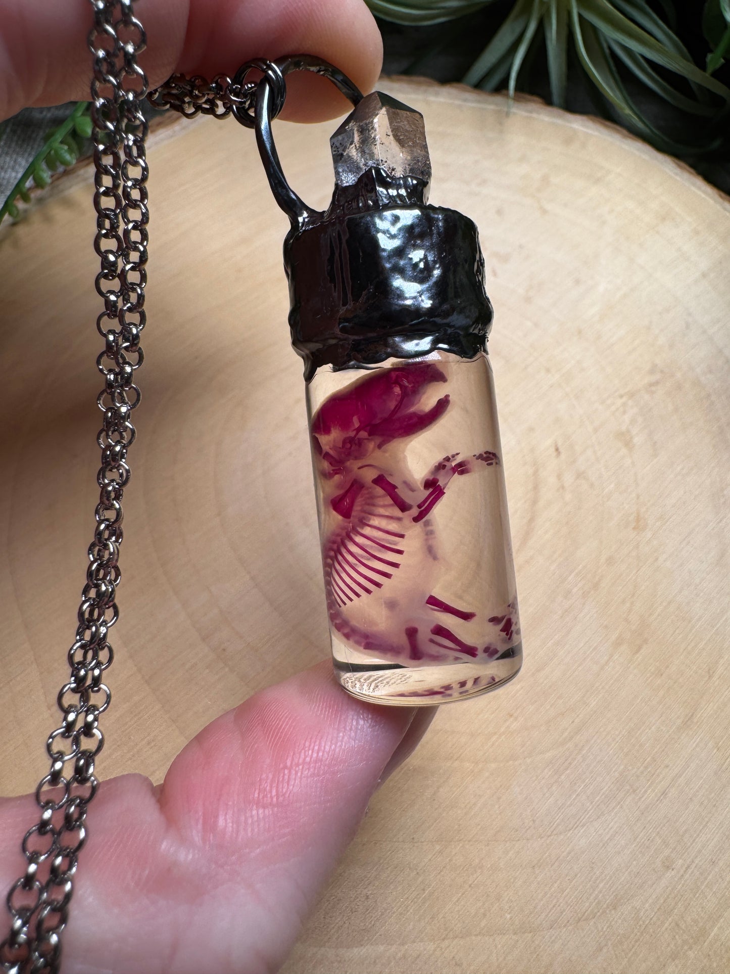 Diaphonized Pinkie Mouse and Clear Quartz Oddity Necklace