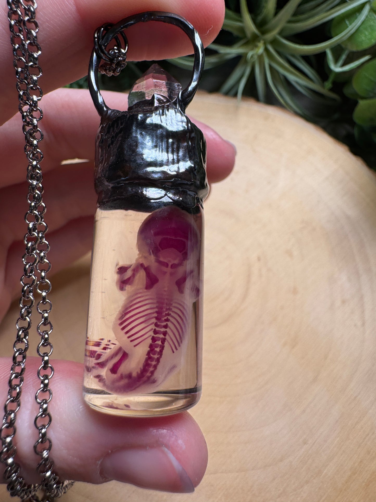 Diaphonized Pinkie Mouse and Clear Quartz Oddity Necklace