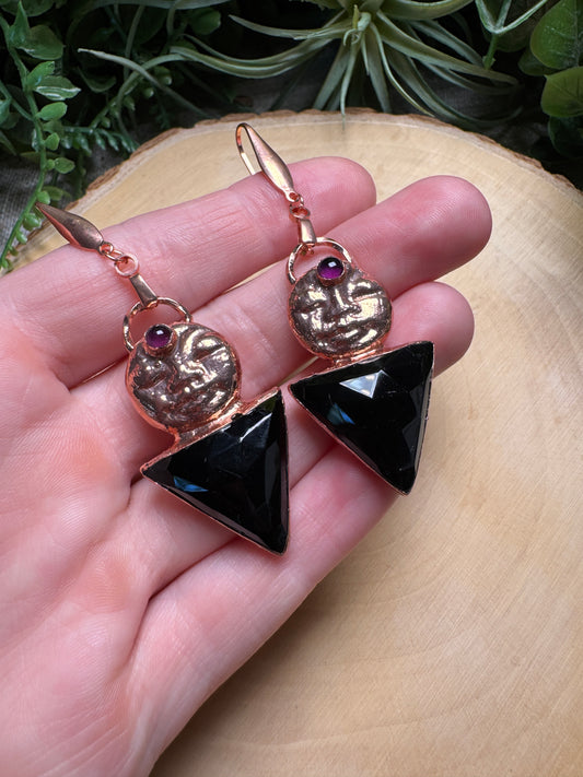 Everly- Obsidian and Amethyst Goddess Earrings