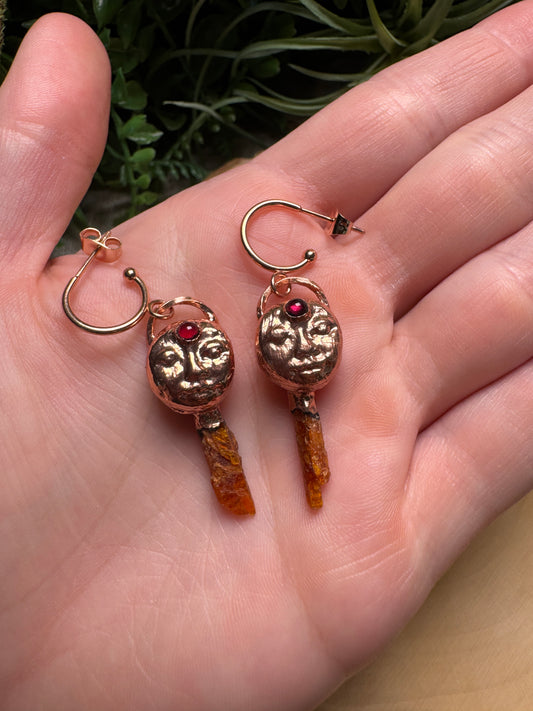 Lucy- Garnet and Orange Kyanite Goddess Earrings