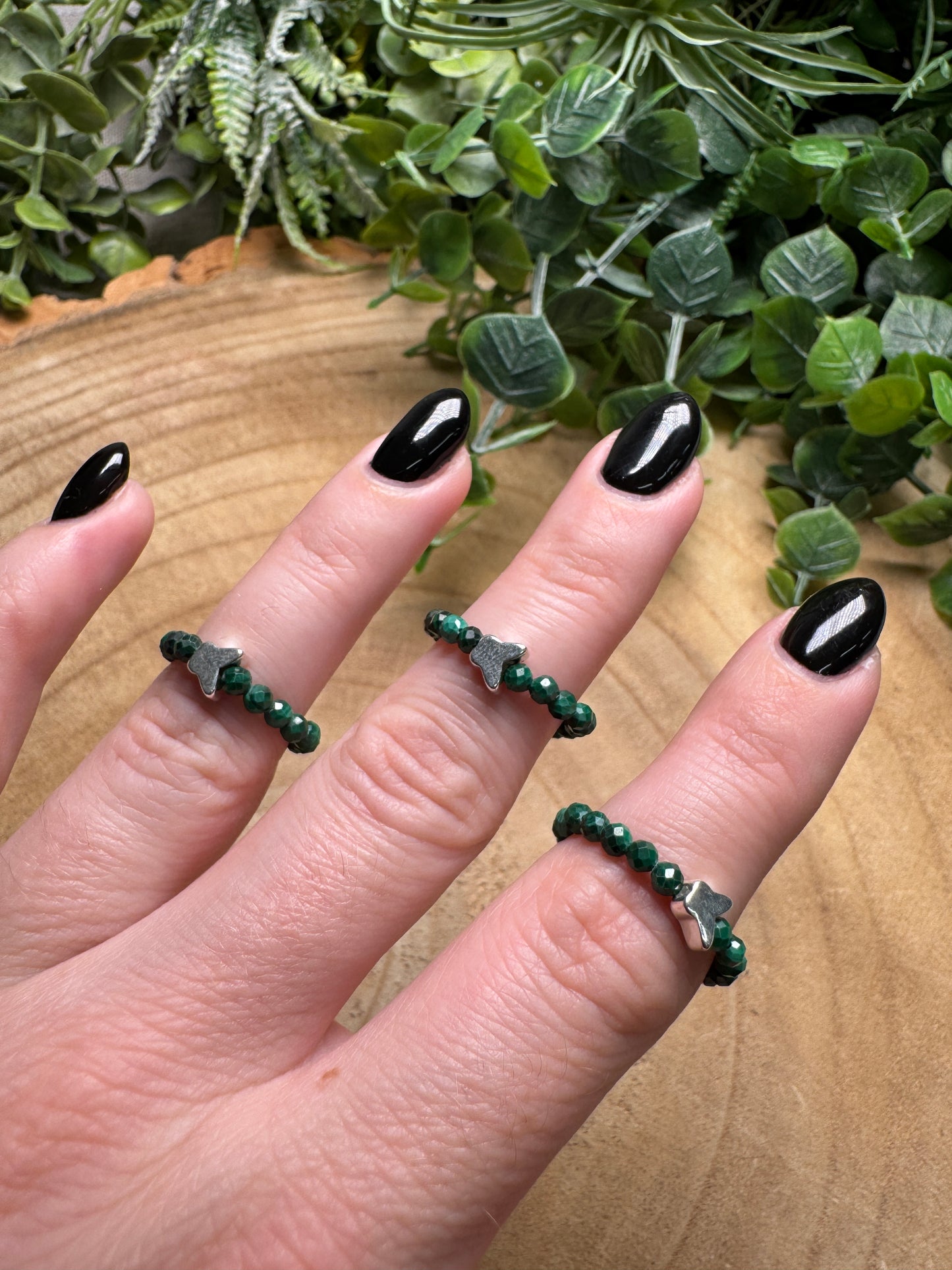 Malachite Butterfly Beaded Stretch Ring