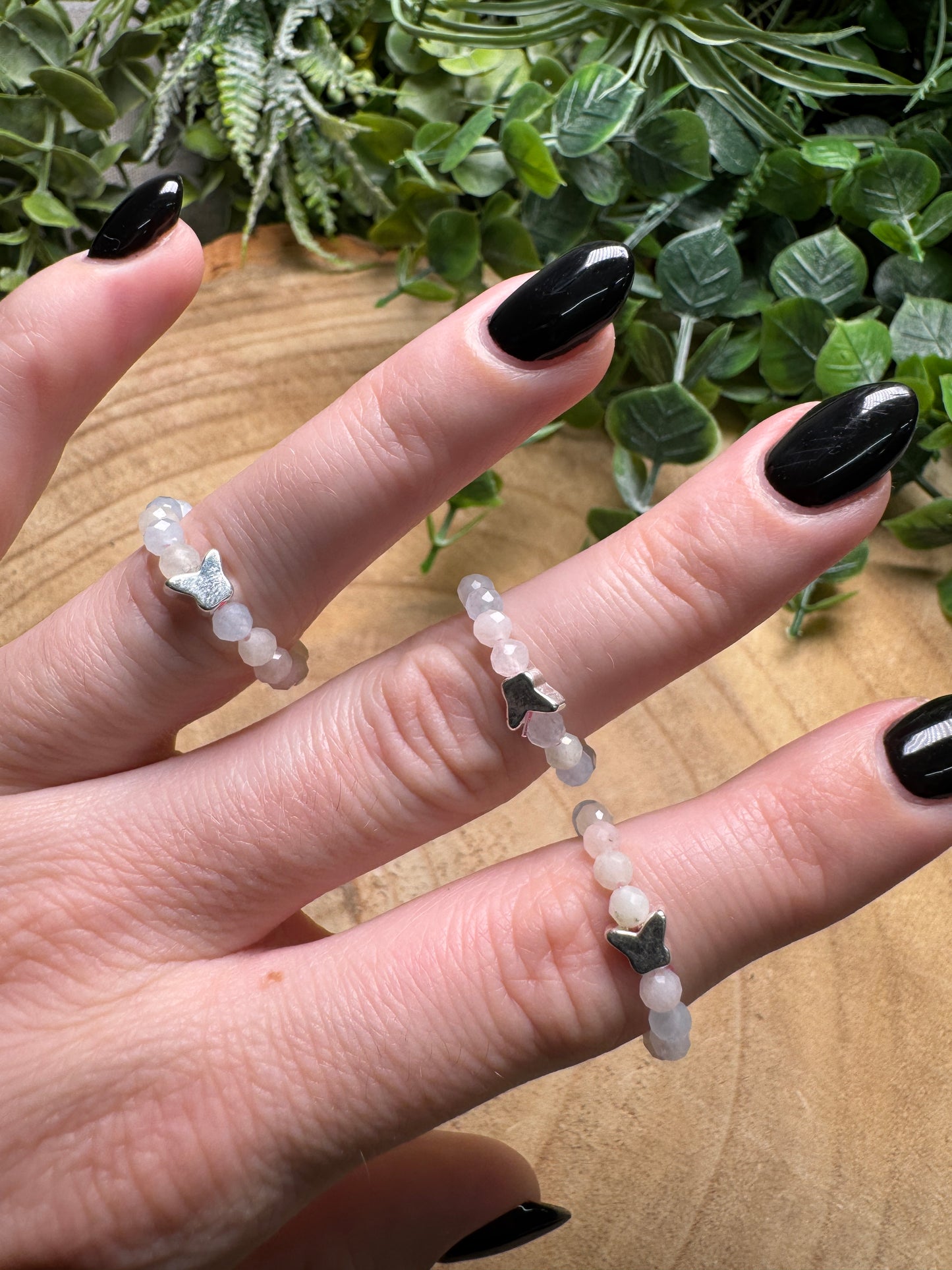 Morganite Butterfly Beaded Stretch Ring