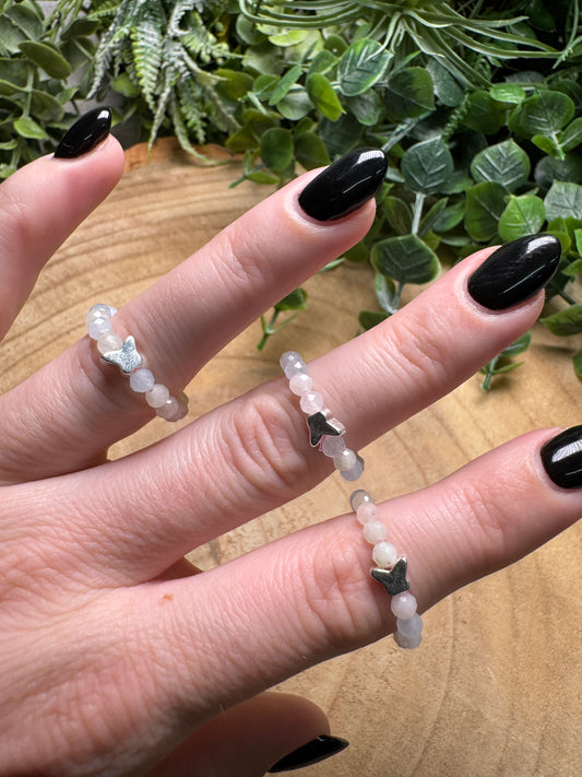 Morganite Butterfly Beaded Stretch Ring