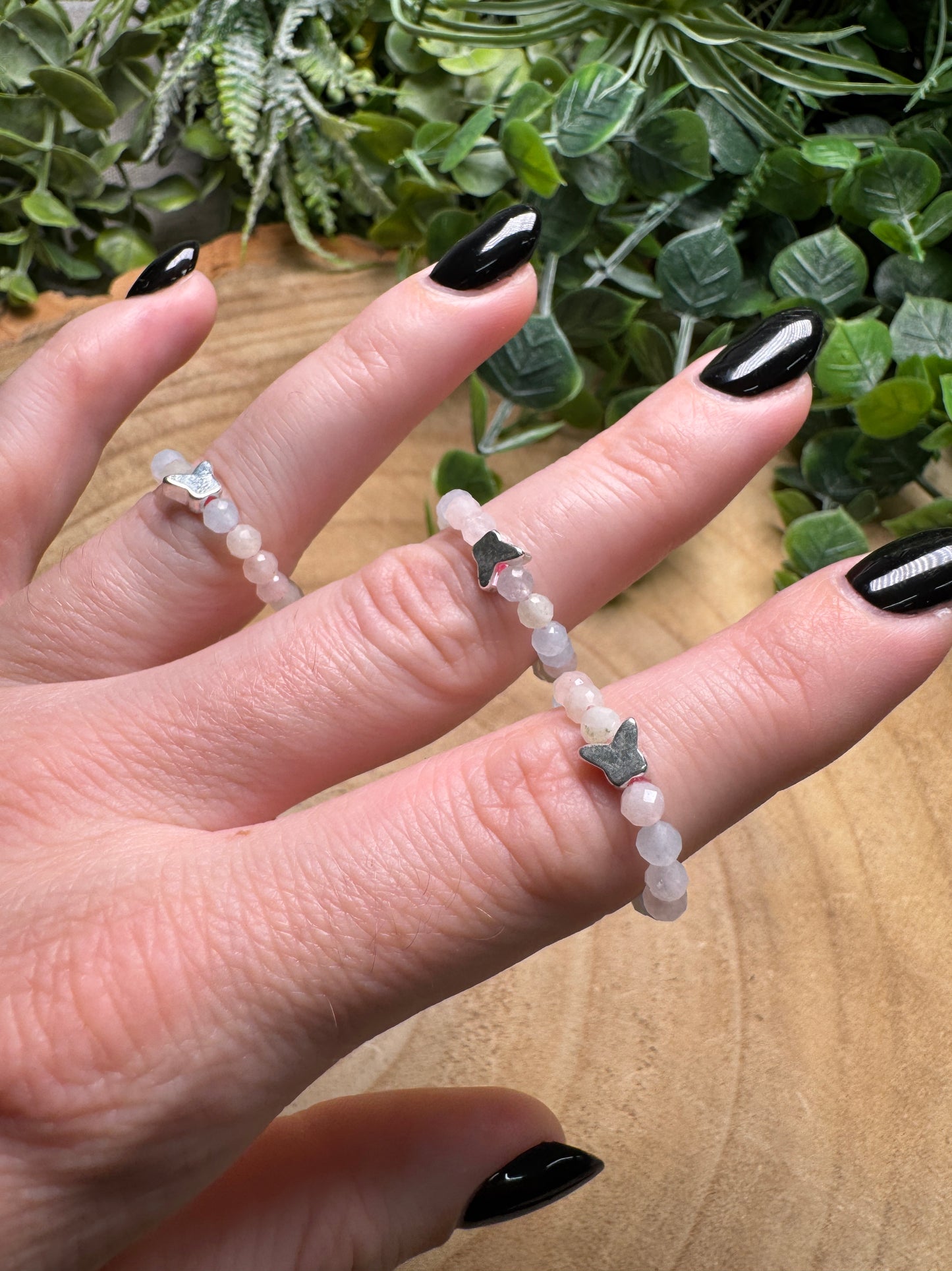 Morganite Butterfly Beaded Stretch Ring