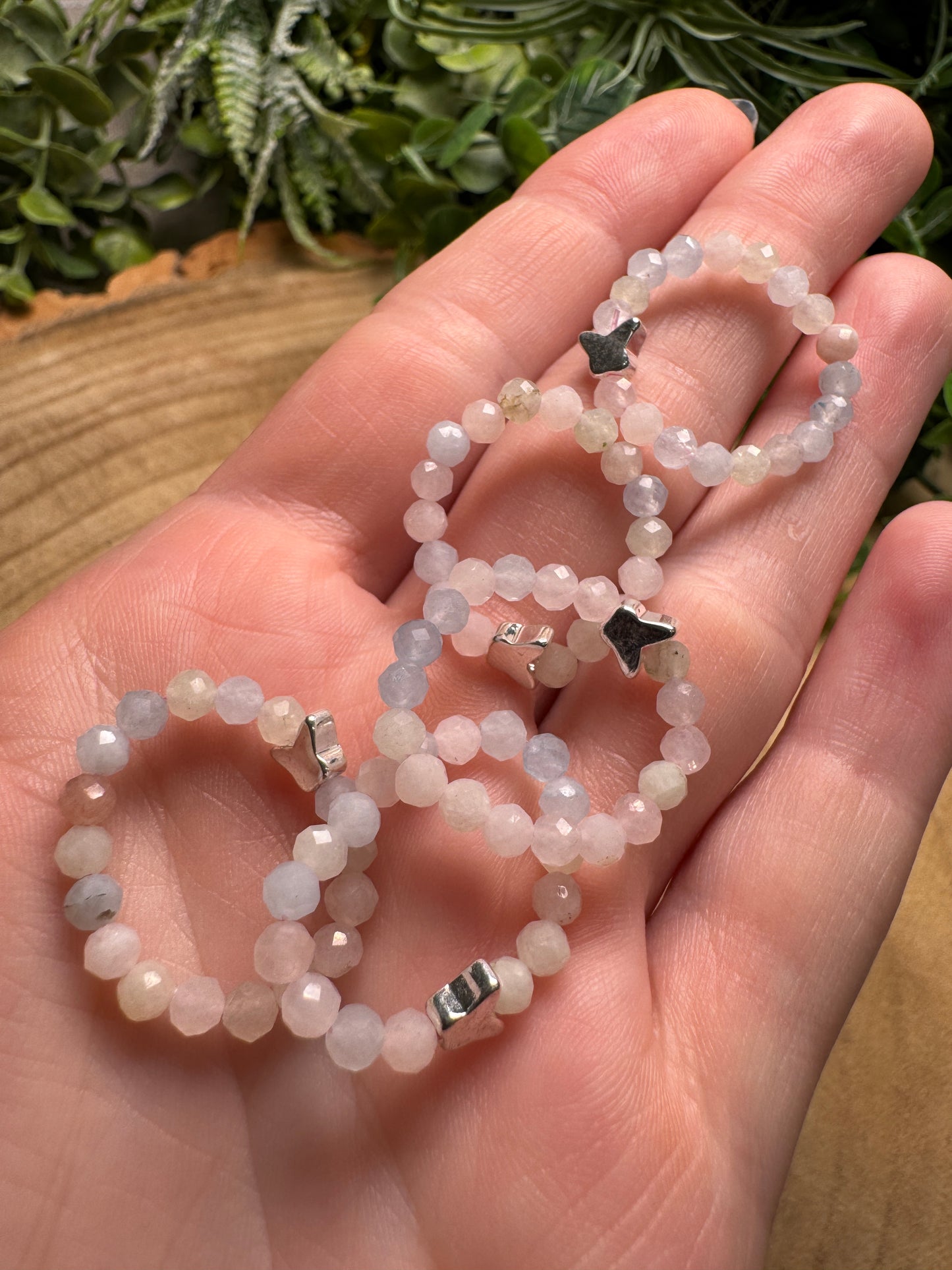 Morganite Butterfly Beaded Stretch Ring