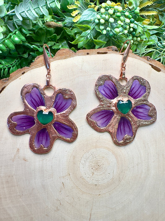 Siralune- Green Agate and Flower Earrings