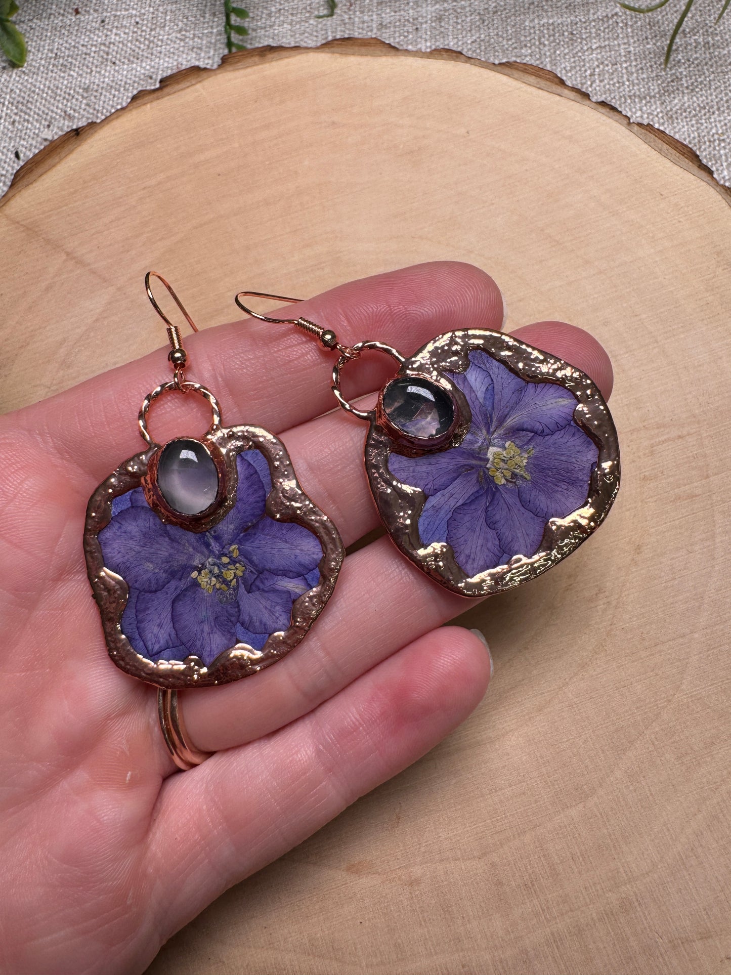 Hazelith- Rose Quartz and Flower Earrings