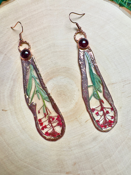 Fernwyn- Garnet and Flower Earrings