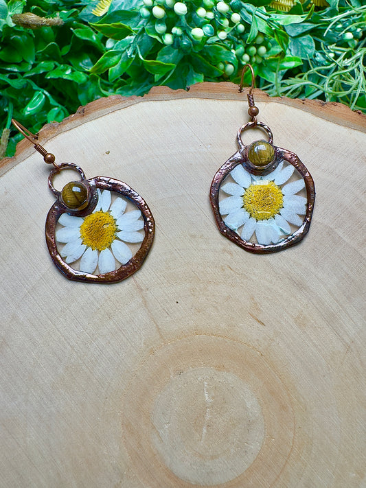 Starlithe- Tigers Eye and Flower Earrings