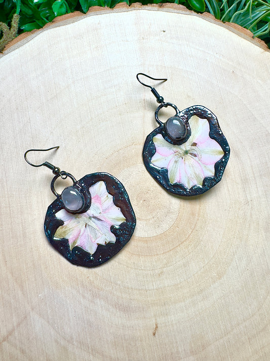 Cosmina- Rose Quartz and Flower Earrings