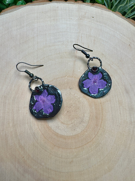 Glimmerdawn- Garnet and Flower Earrings