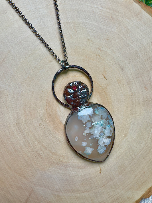 Amanda- Garnet and Flower Agate Goddess Necklace