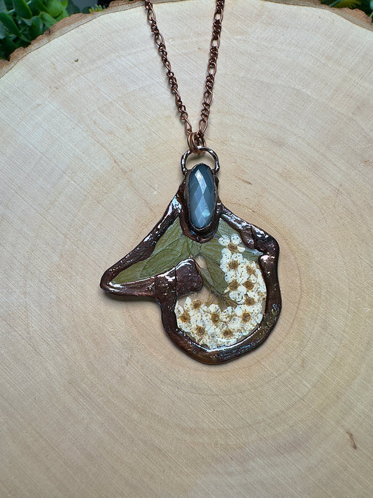 Pucklin- Silver Moonstone and Flower Necklace