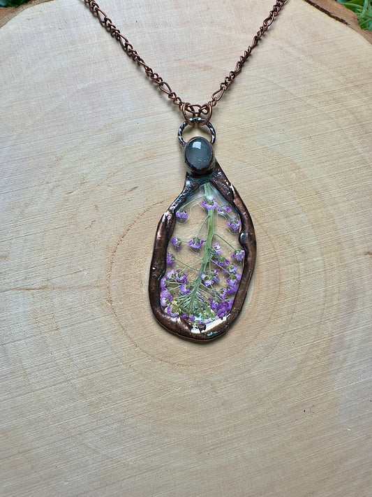 Riddlefern- Rose Quartz and Flower Necklace