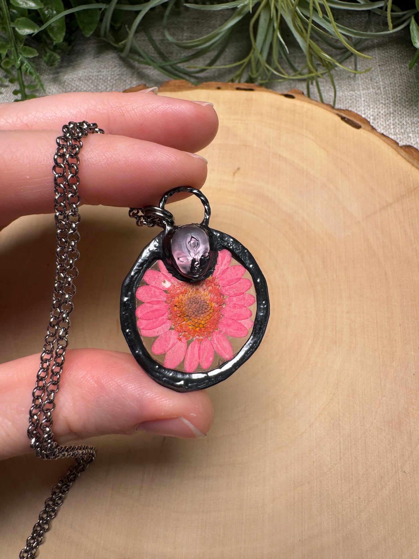 Miralyn- Resin Face and Flower Necklace