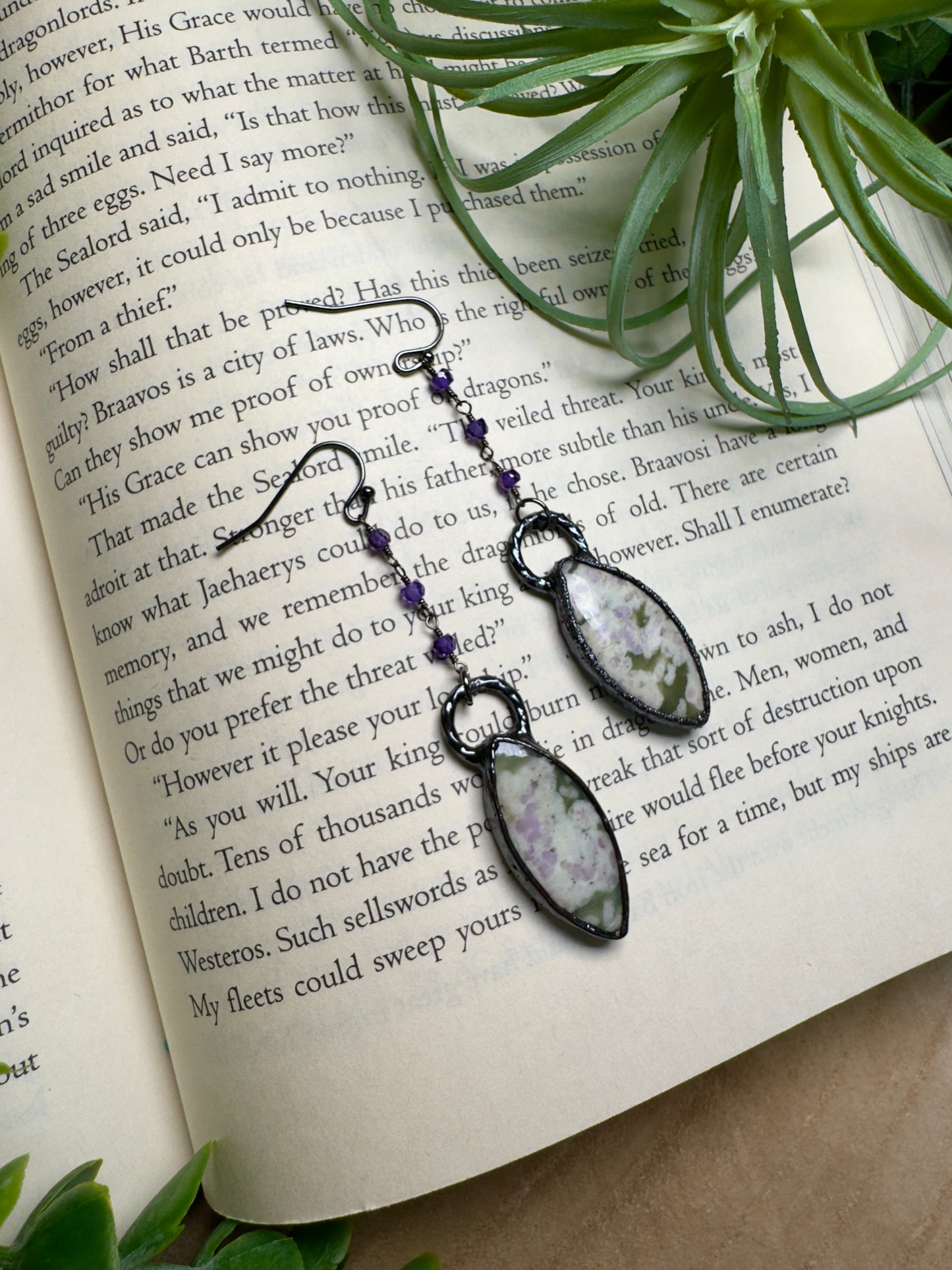 Jasper and Amethyst Dangle Earrings