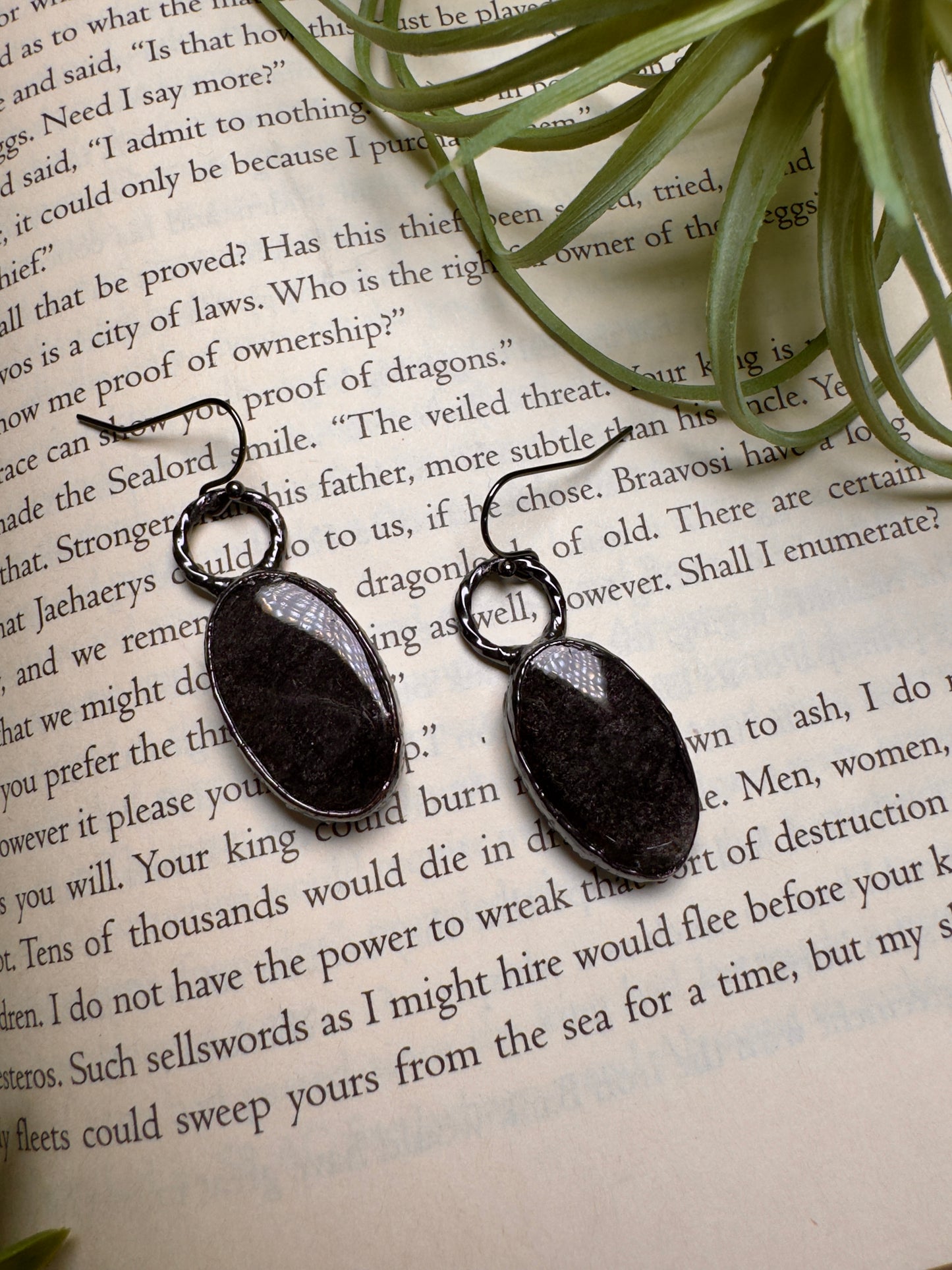Silver Sheen Obsidian Dangle Earrings