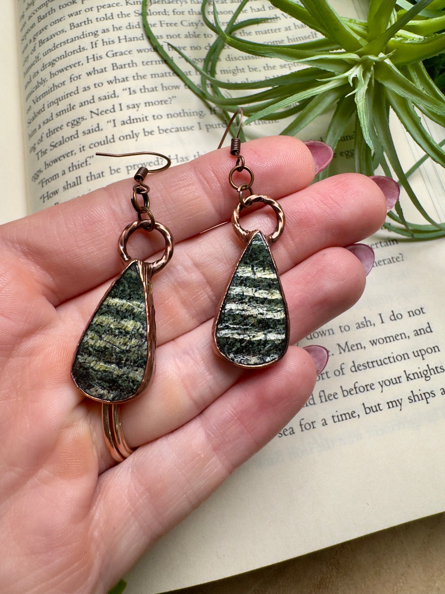 Green Zebra Jasper Dangle Earrings